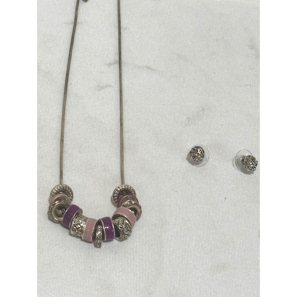 Roman‎ Co. RMN Purple Pink Enamel Charm Beads Snake Chain Necklace & Earring Set
